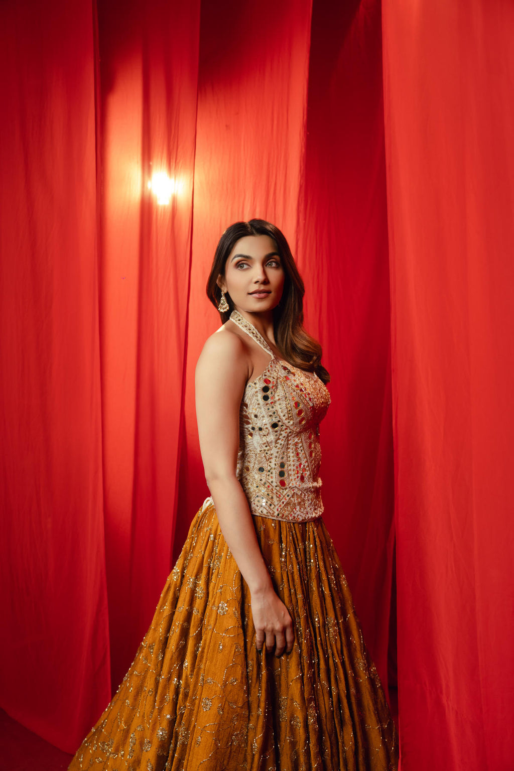 Vory & Mustard Contrast Lehenga Set