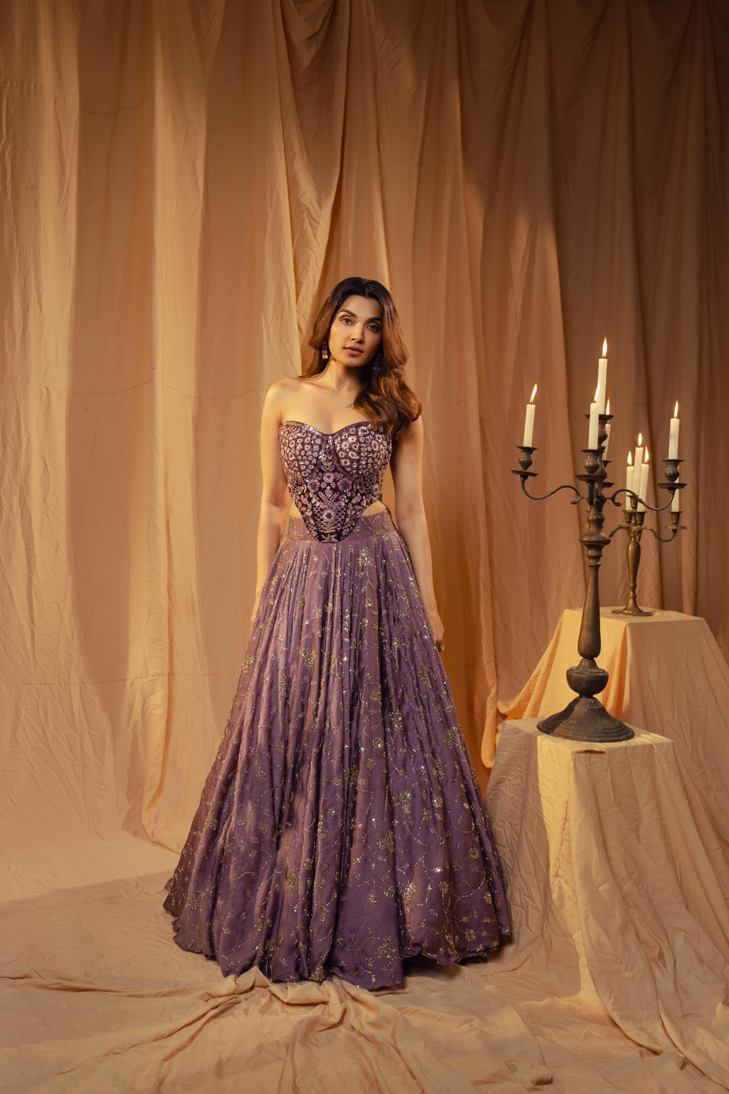 Mauve Tone-on-Tone Lehenga Set
