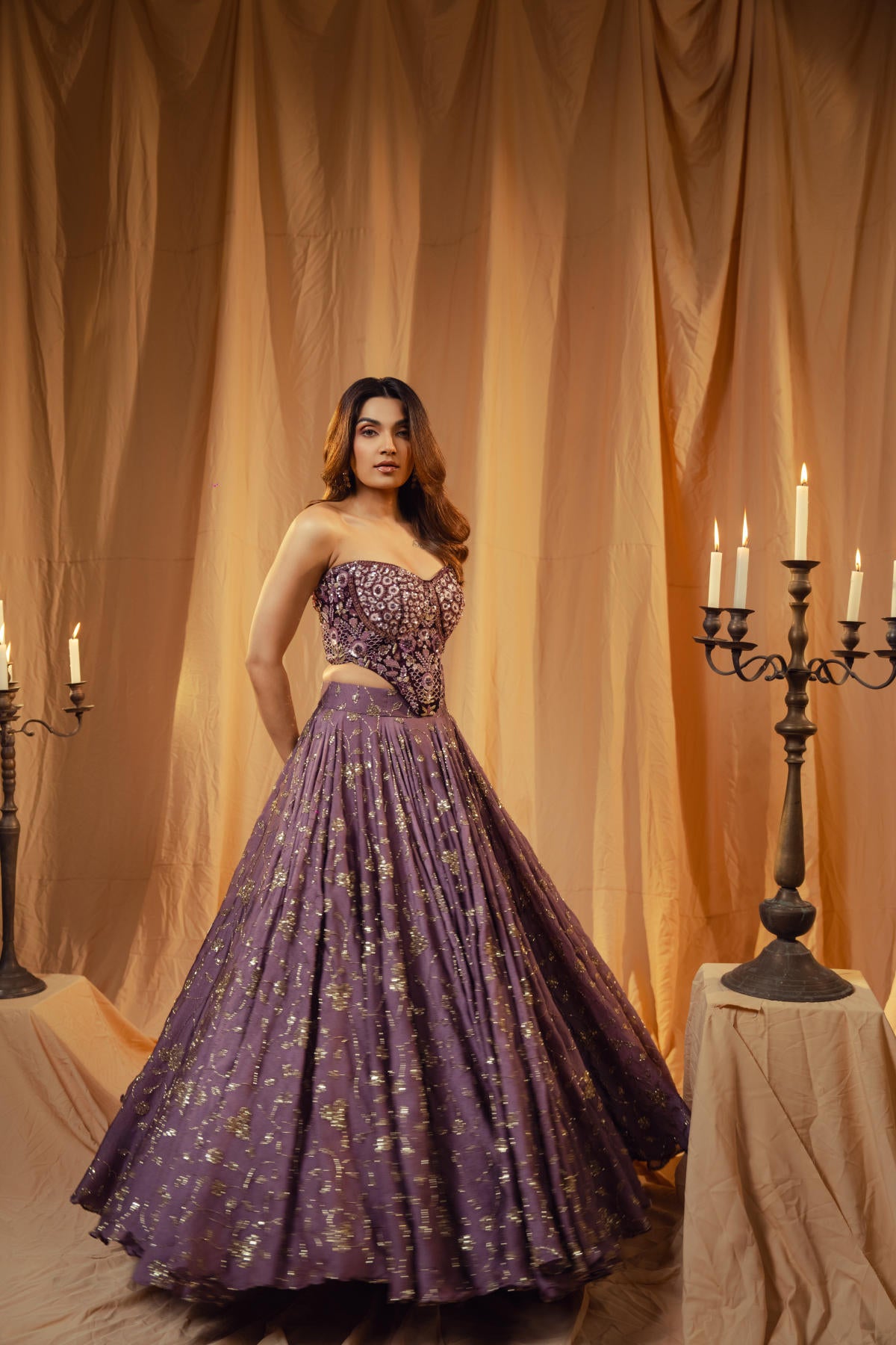 Mauve Tone-on-Tone Lehenga Set