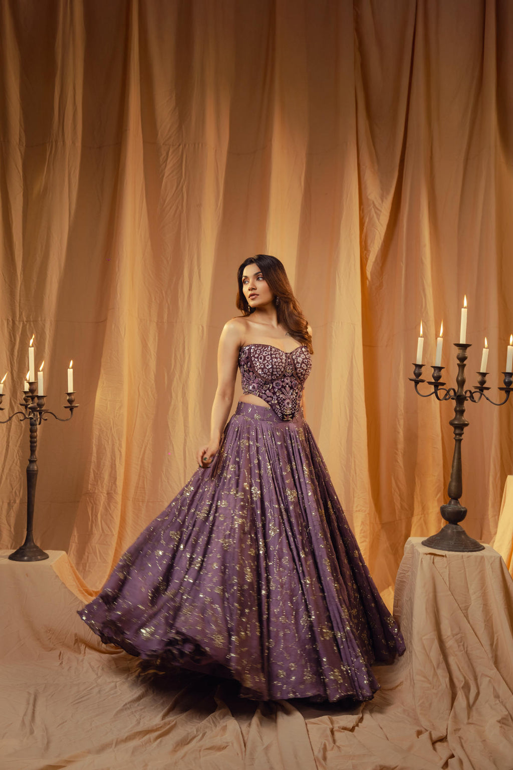 Mauve Tone-on-Tone Lehenga Set