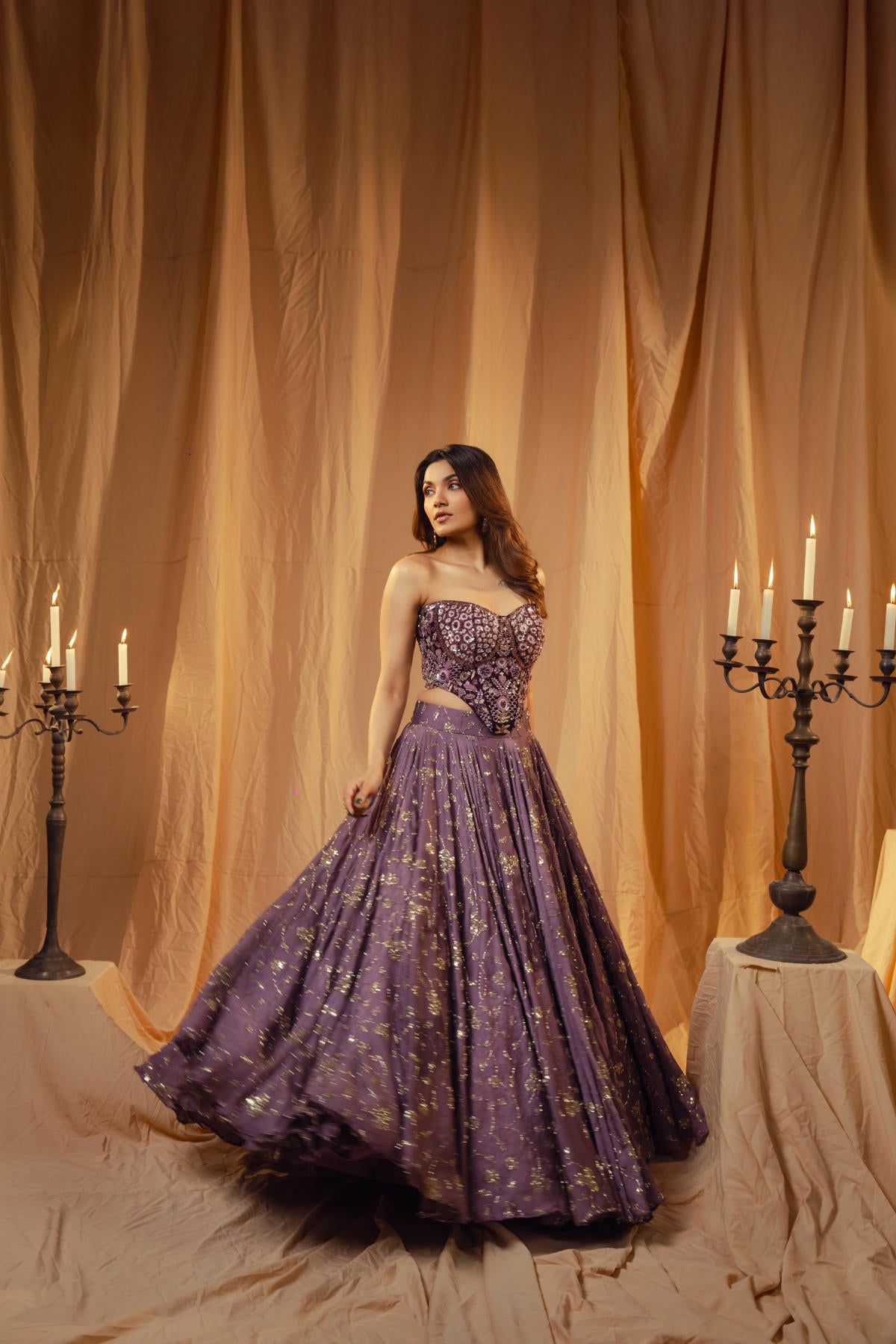 Mauve Tone-on-Tone Lehenga Set