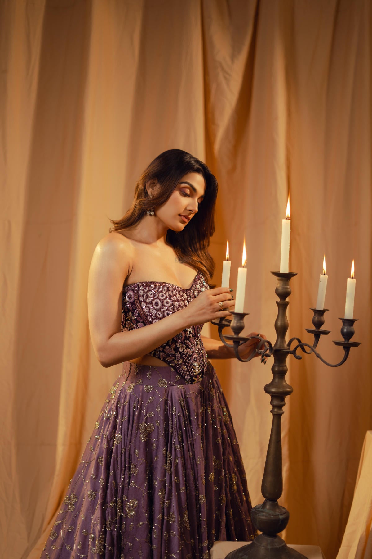 Mauve Tone-on-Tone Lehenga Set