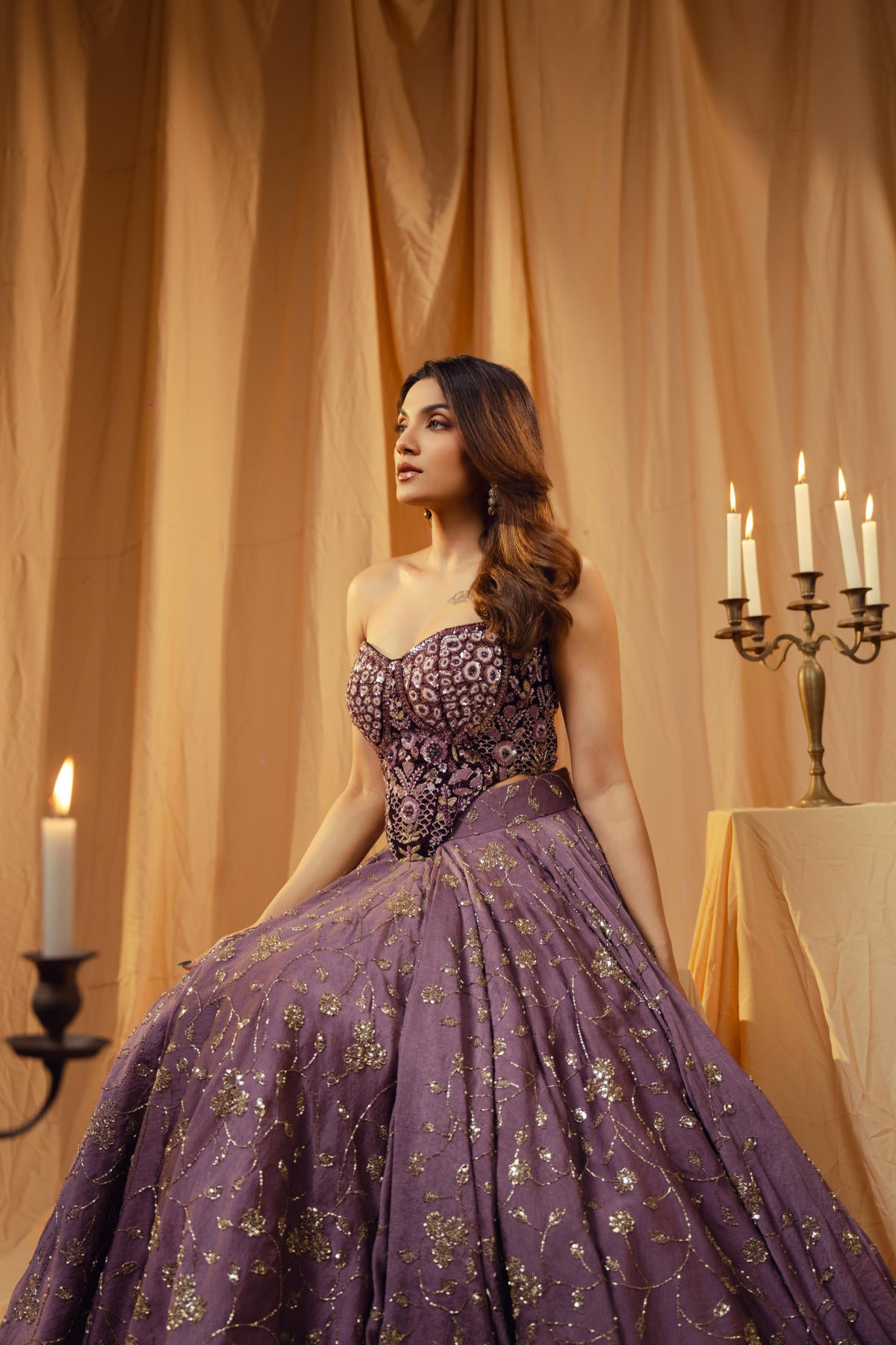 Mauve Tone-on-Tone Lehenga Set