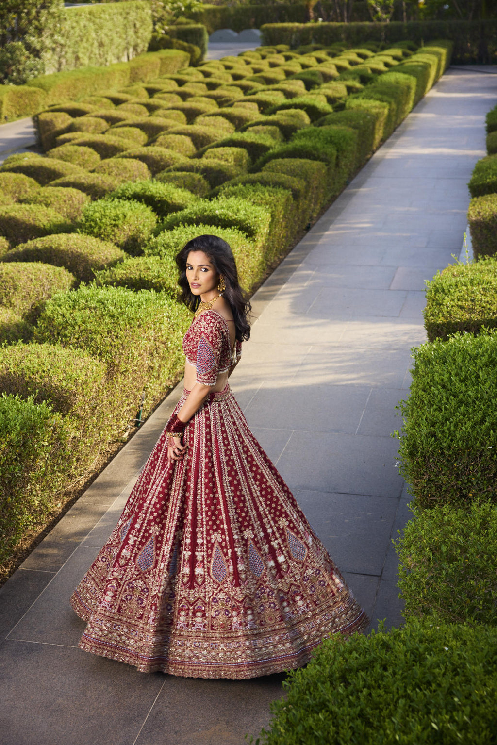 Maroon Red Dola Silk & Banarasi Tissue Zardosi Embroidered Lehenga Set