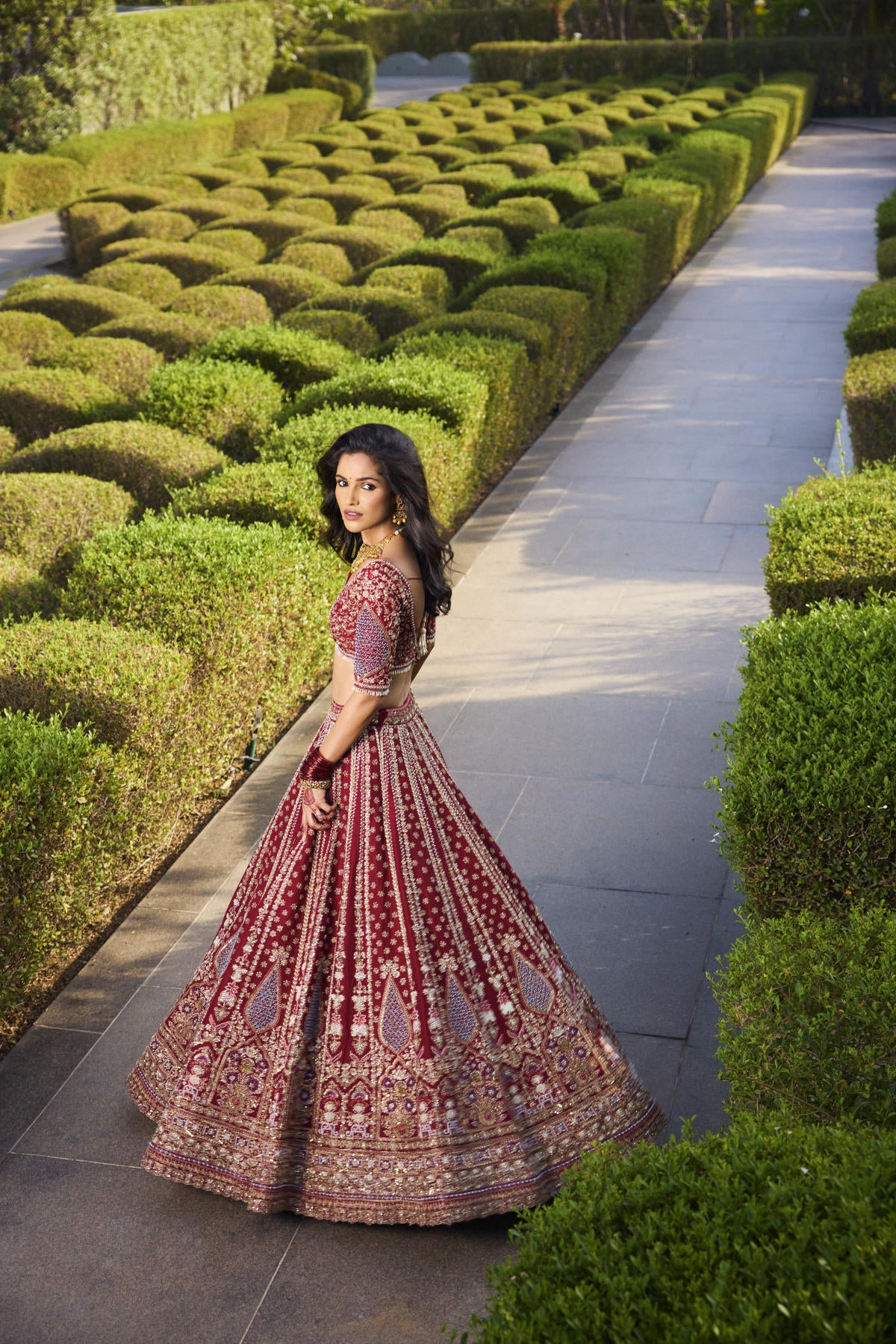Maroon Red Dola Silk & Banarasi Tissue Zardosi Embroidered Lehenga Set
