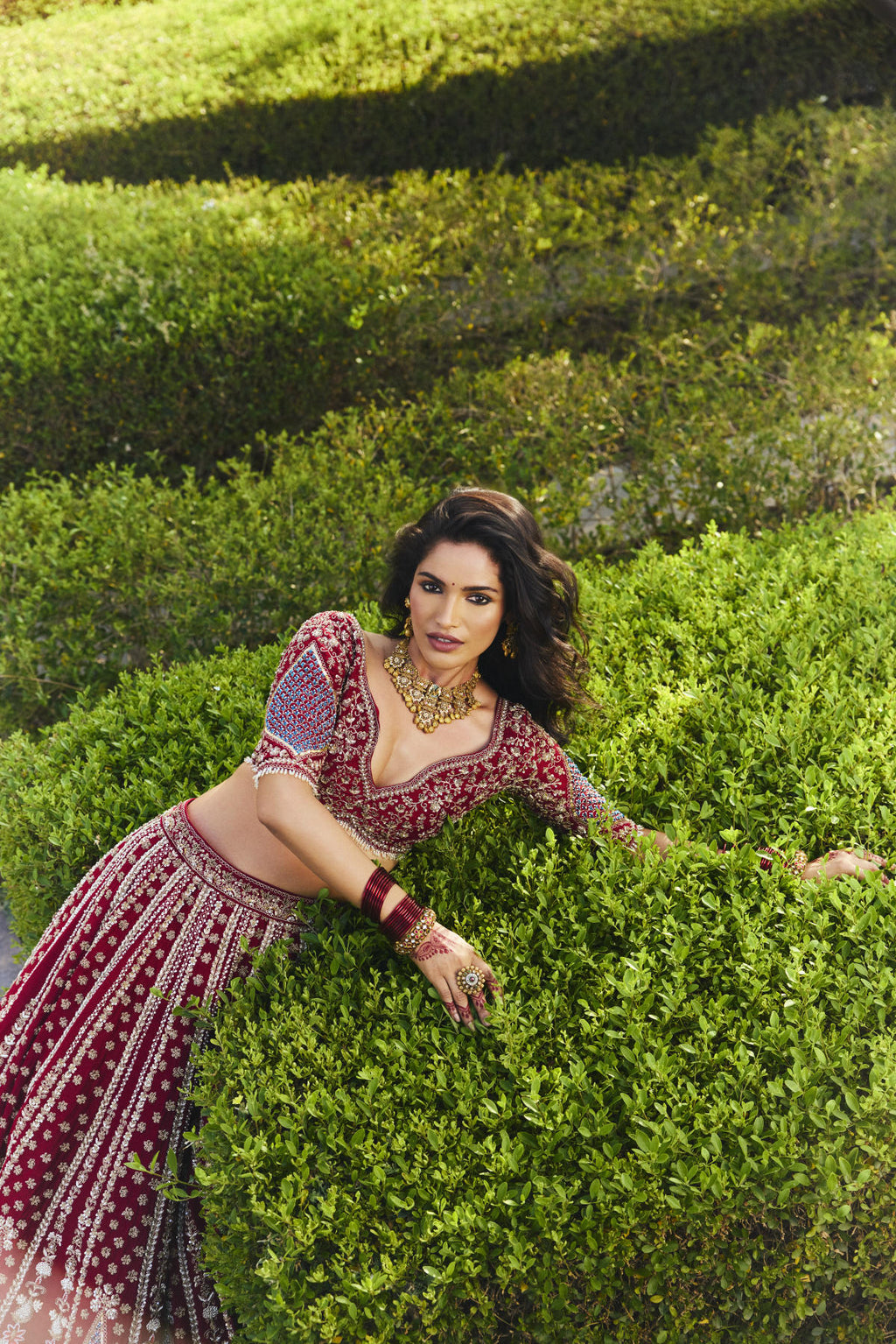 Maroon Red Dola Silk & Banarasi Tissue Zardosi Embroidered Lehenga Set
