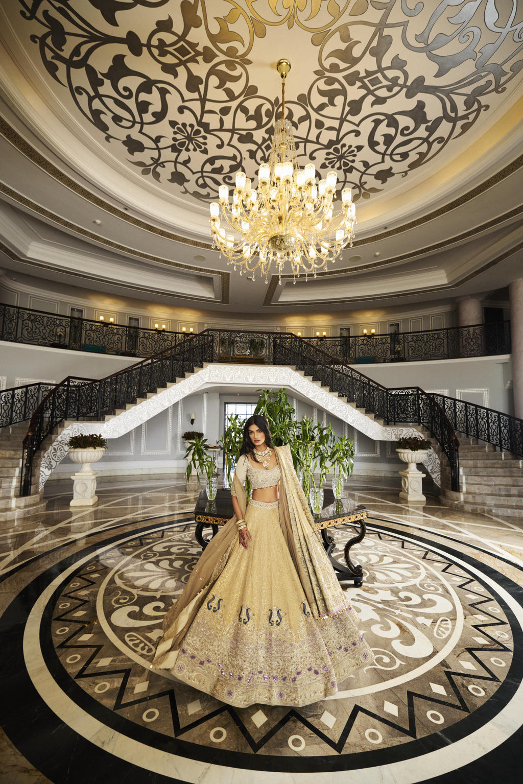 Golden Foil & Tissue Pearl Embroidered Lehenga Set