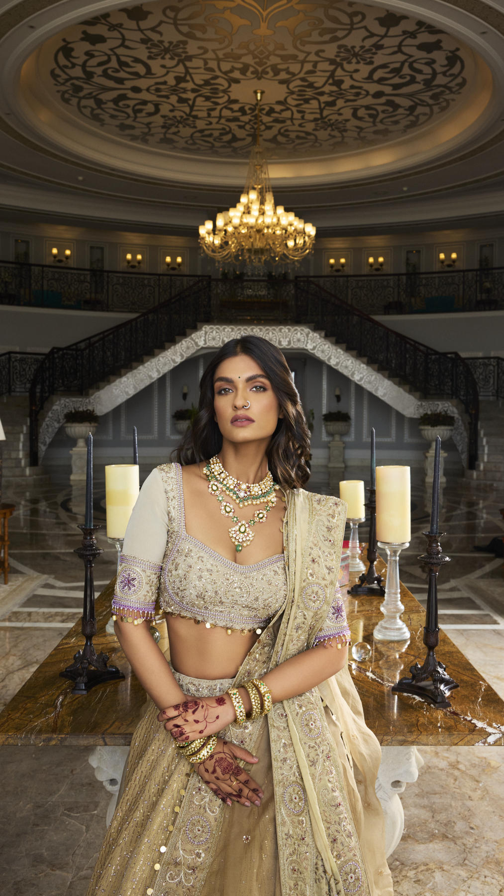 Golden Foil & Tissue Pearl Embroidered Lehenga Set