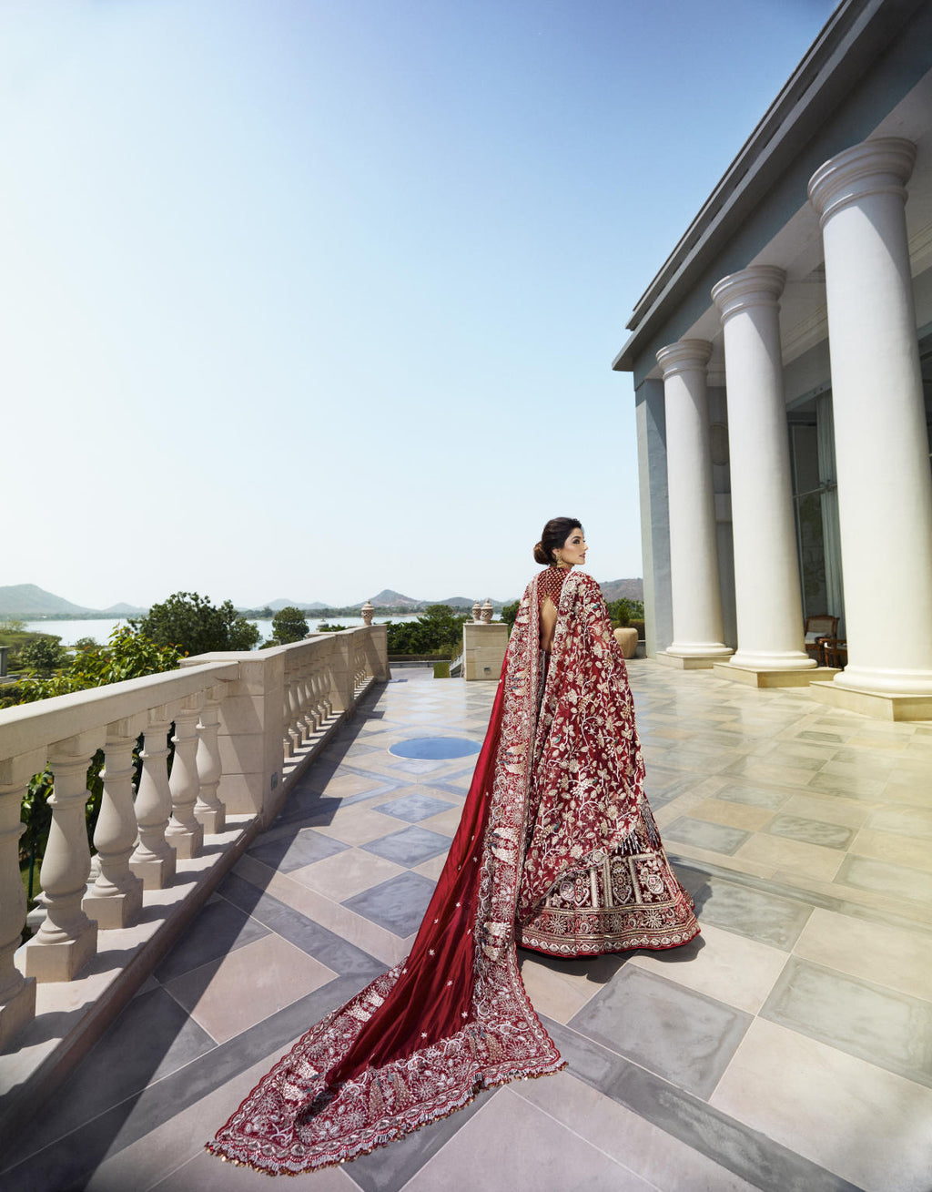 Maroon Red Italian Velvet Cutdana & Pearl Embroidered Lehenga Set