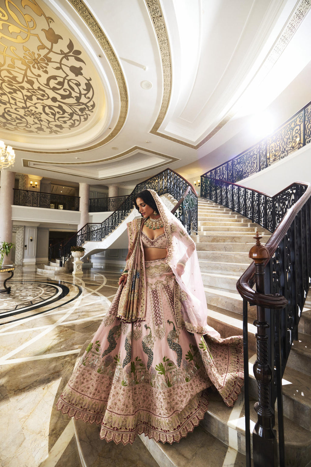 Baby Pink Tissue Lehenga Set with Banarasi Tissue & Chiffon Dupatta