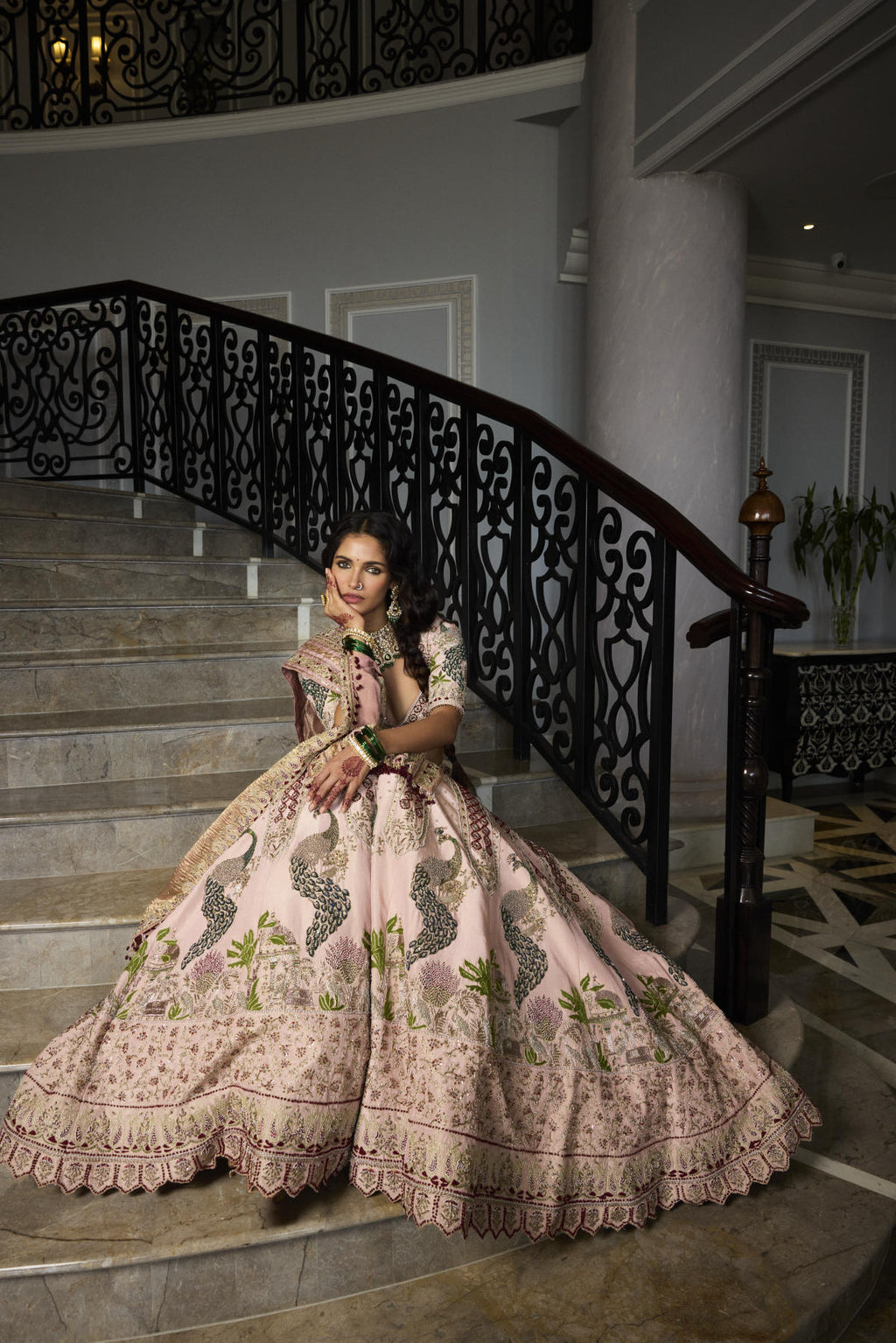 Baby Pink Tissue Lehenga Set with Banarasi Tissue & Chiffon Dupatta