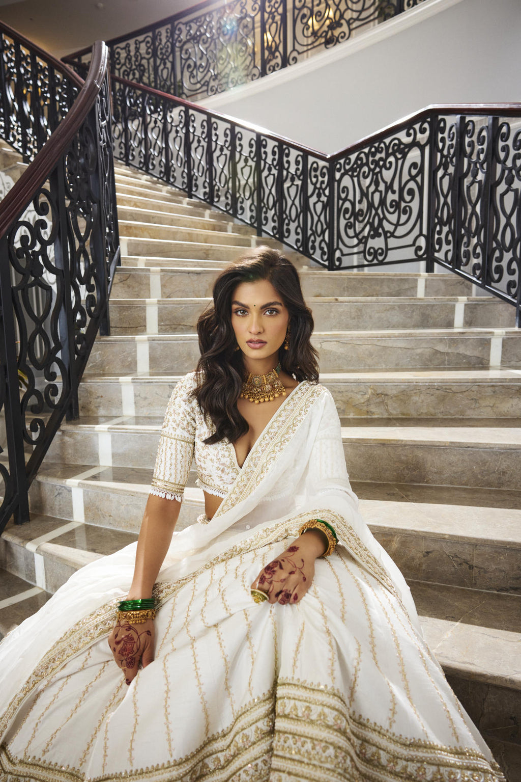 Ivory Dola Silk & Organza Cutdana Embroidered Lehenga Set