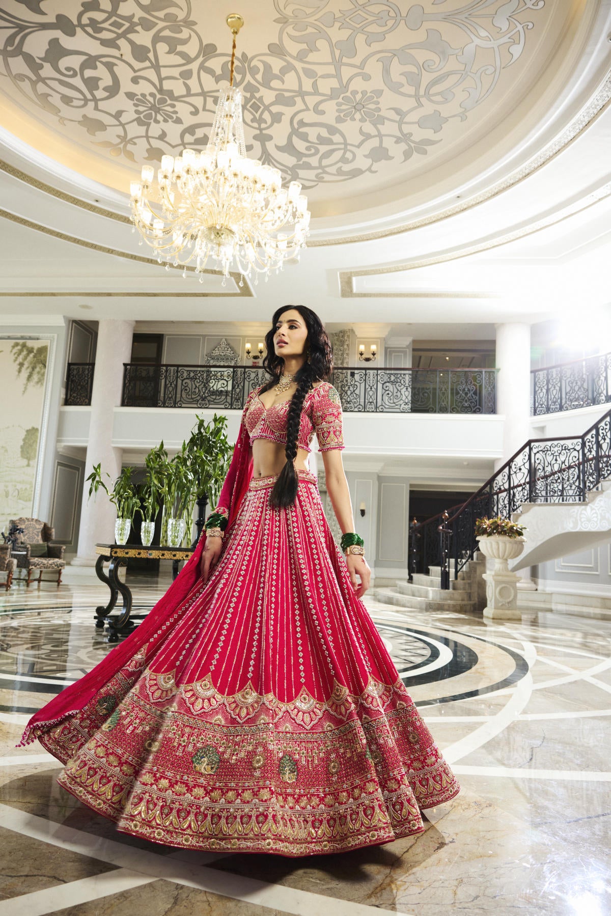 Rani Pink Dola Silk & Organza Floral Jaal Embroidered Lehenga Set