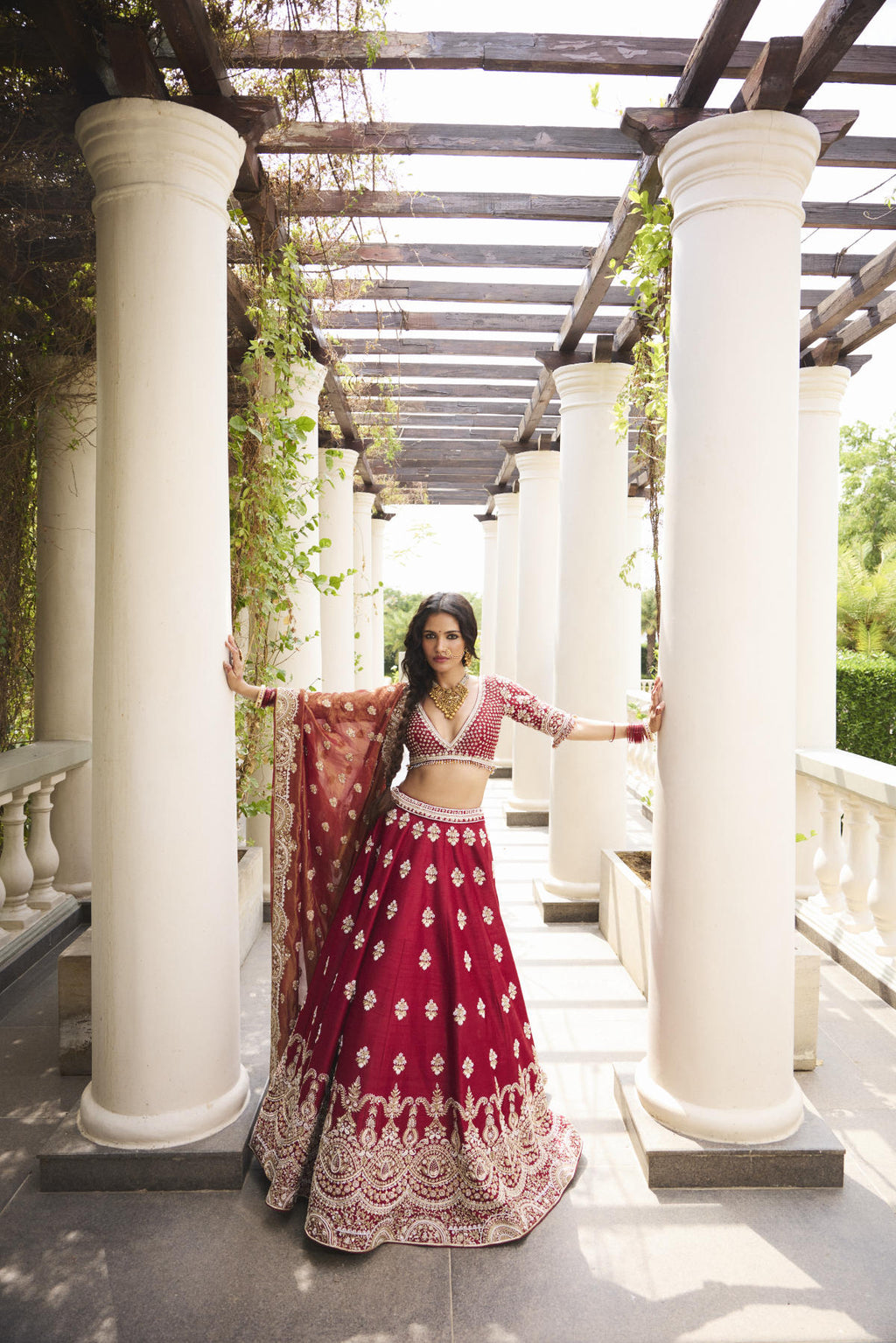Red Raw Silk Lehenga Set with Tissue Banarasi & Organza Dupatt