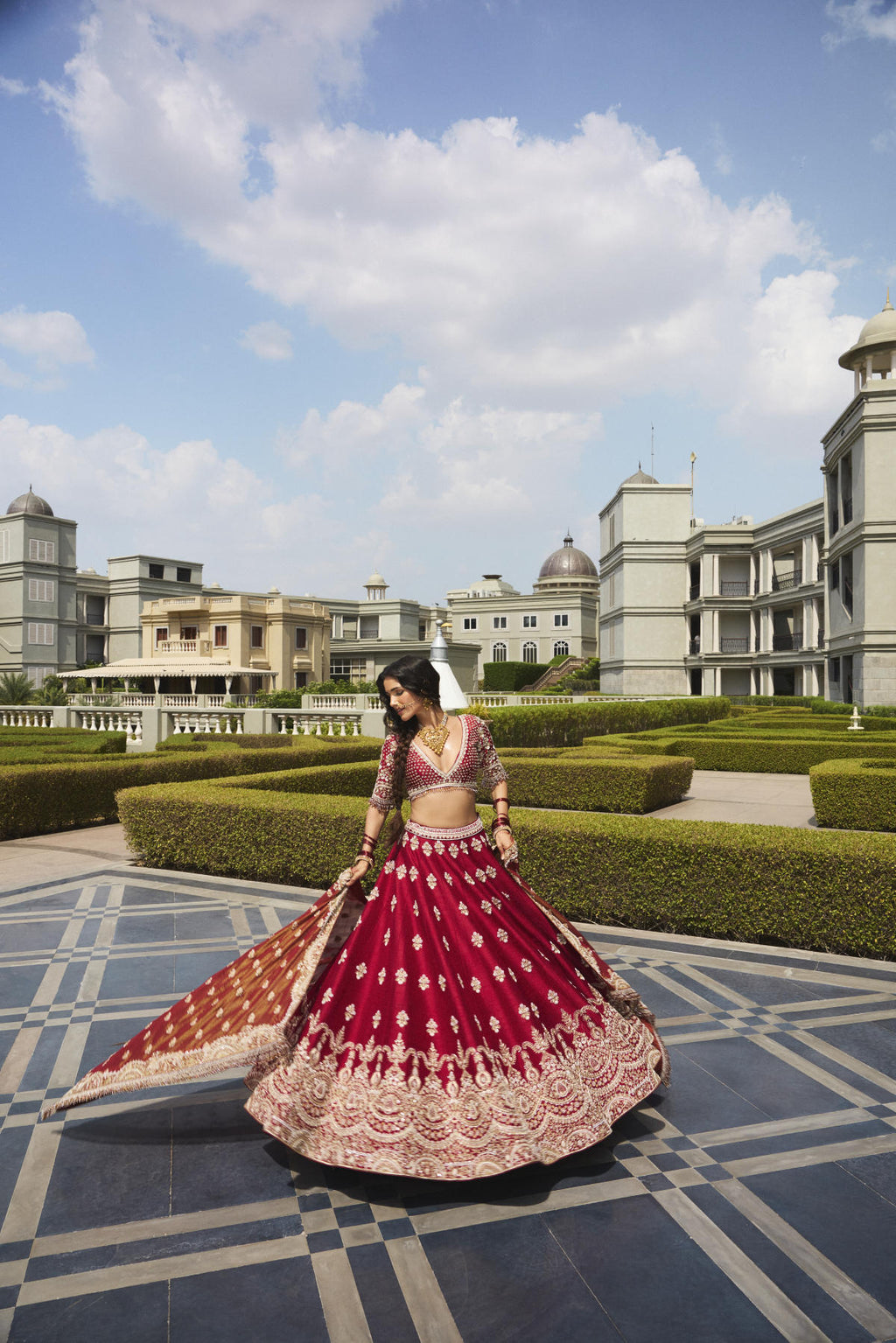 Red Raw Silk Lehenga Set with Tissue Banarasi & Organza Dupatt