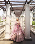 Flamingo Pink Tissue & Organza Resham Work Lehenga Set