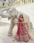 Red Dola Silk & Organza Cutdana Embroidered Lehenga Set