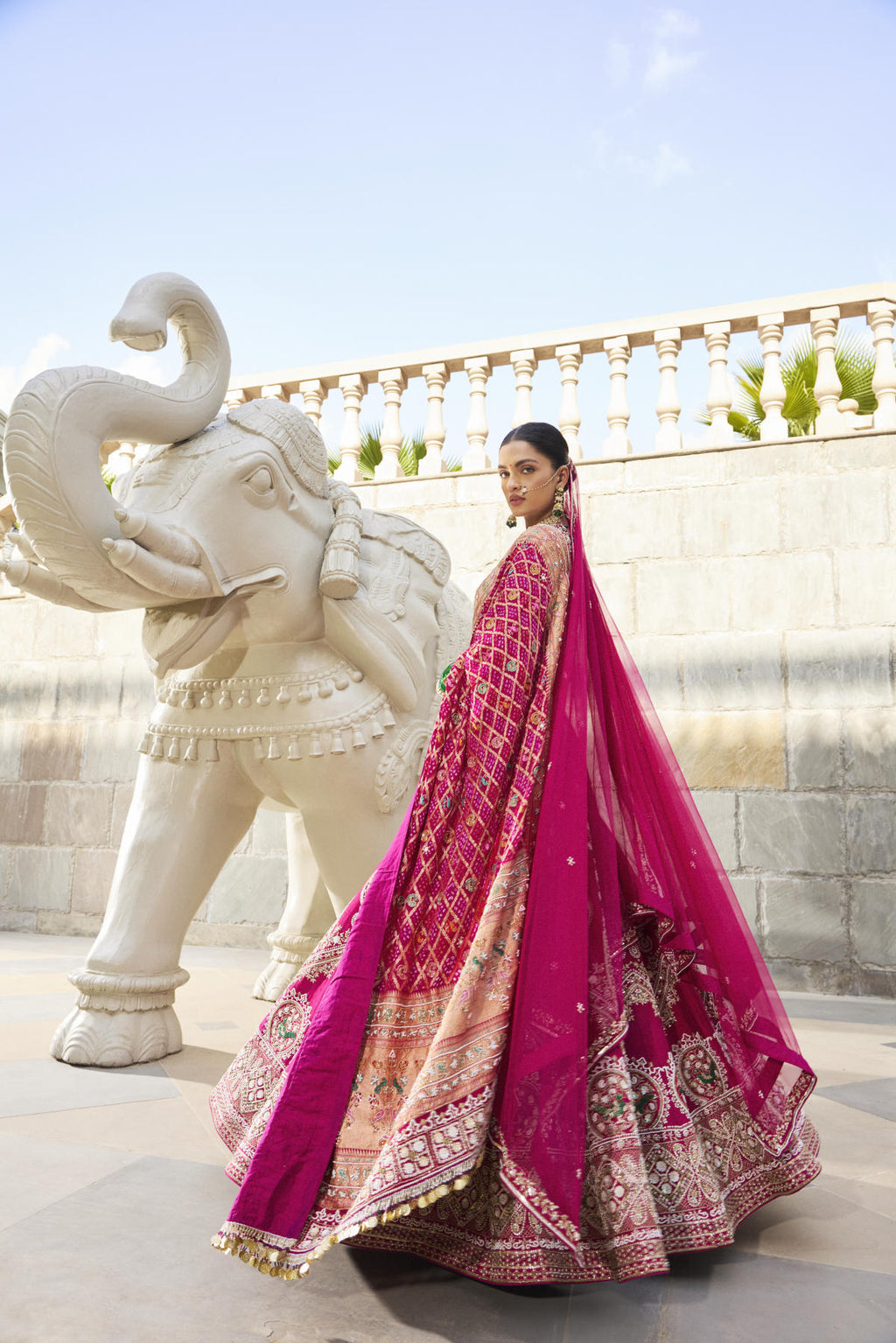 Rani Pink Silk Lehenga Set with Bandhani & Net Dupatta