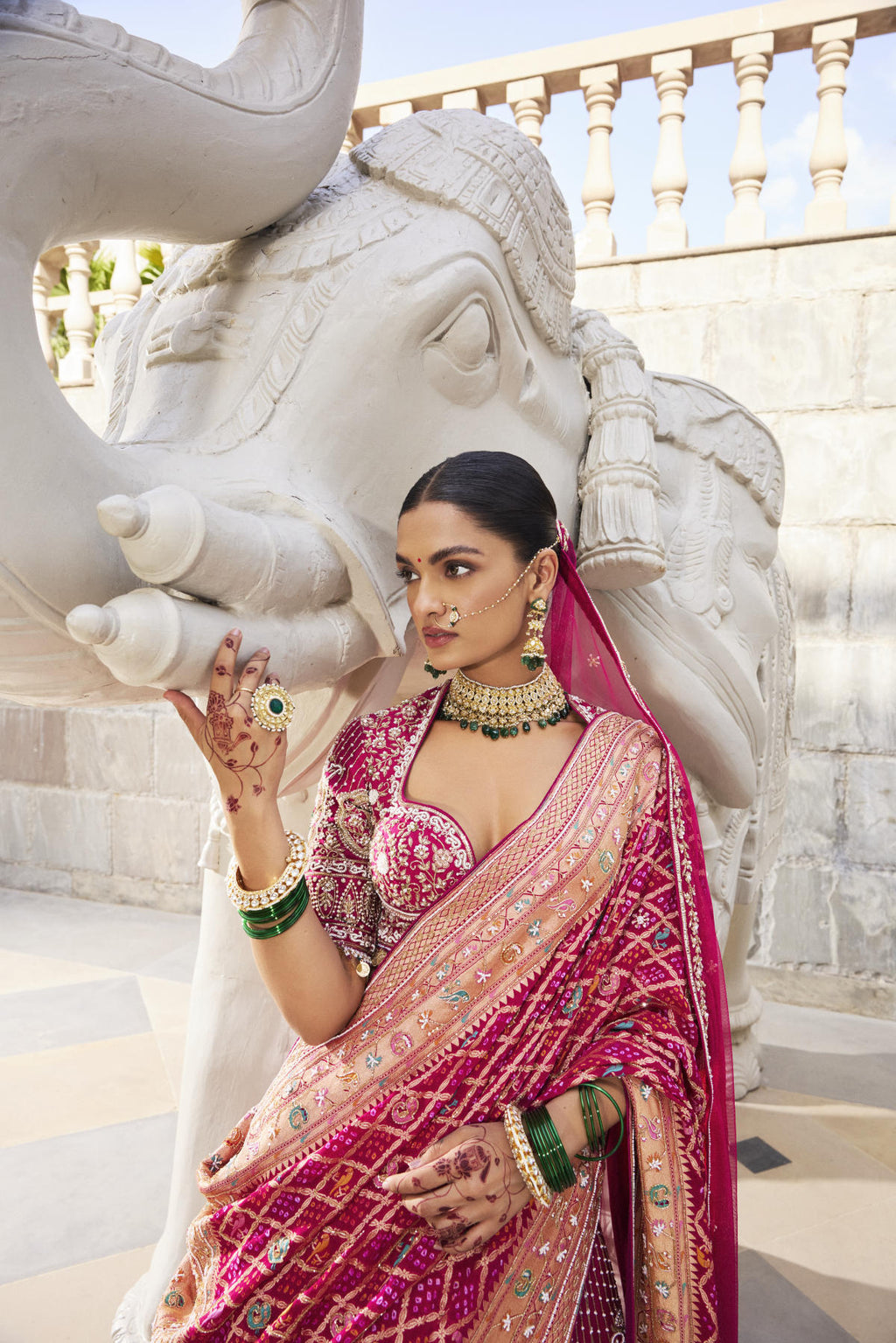 Rani Pink Silk Lehenga Set with Bandhani & Net Dupatta