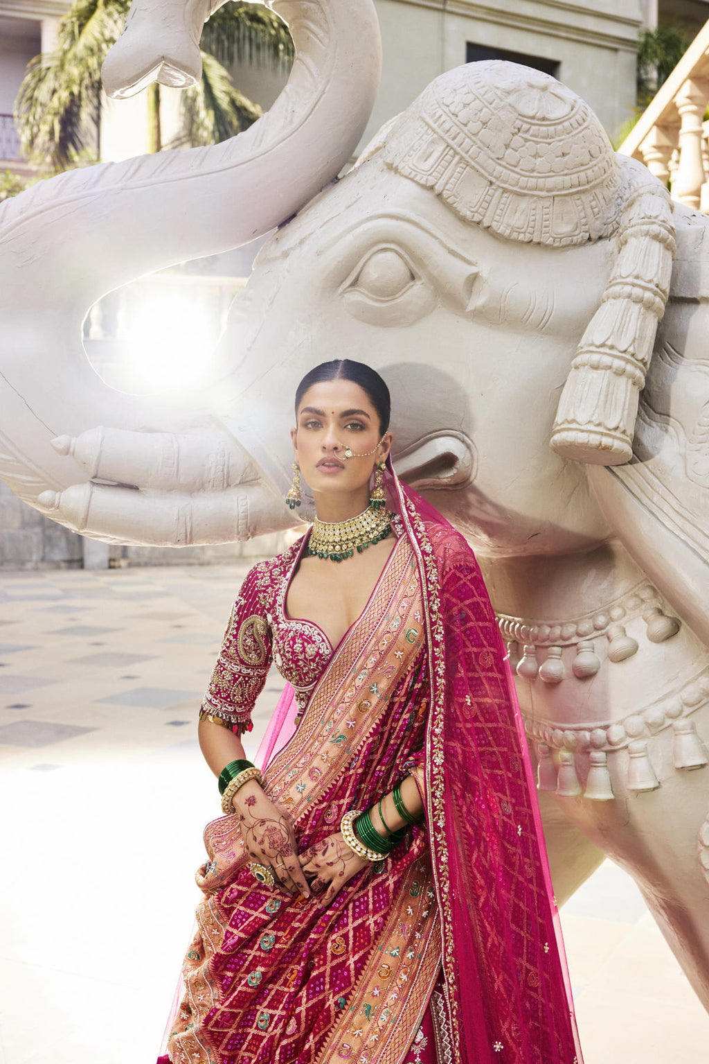 Rani Pink Silk Lehenga Set with Bandhani & Net Dupatta