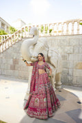 Rani Pink Silk Lehenga Set with Tissue & Chiffon Dupatta