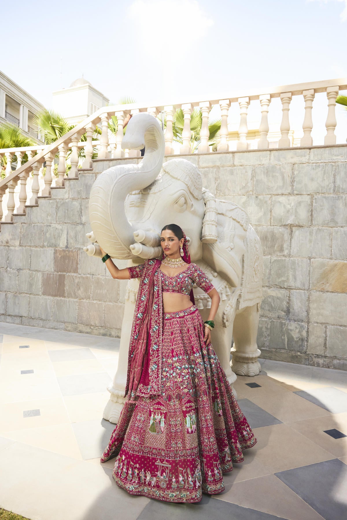 Rani Pink Silk Lehenga Set with Tissue & Chiffon Dupatta