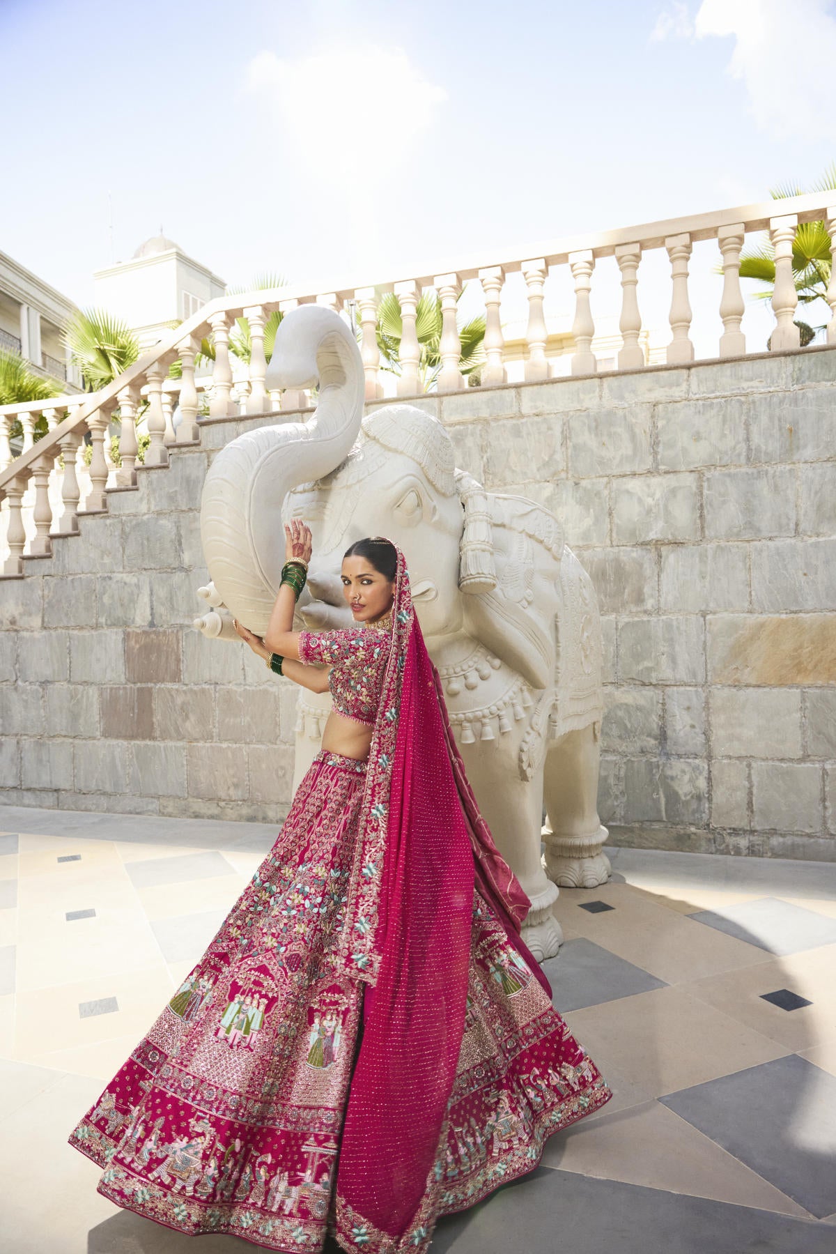 Rani Pink Silk Lehenga Set with Tissue & Chiffon Dupatta
