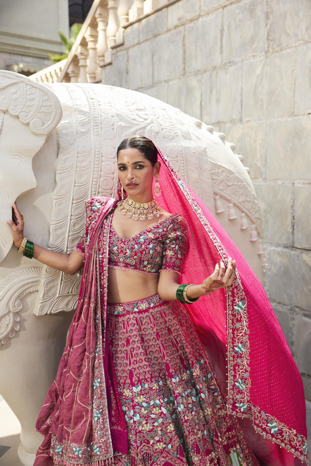 Rani Pink Silk Lehenga Set with Tissue & Chiffon Dupatta