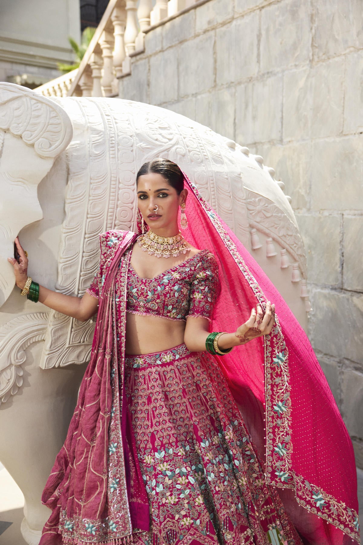 Rani Pink Silk Lehenga Set with Tissue & Chiffon Dupatta