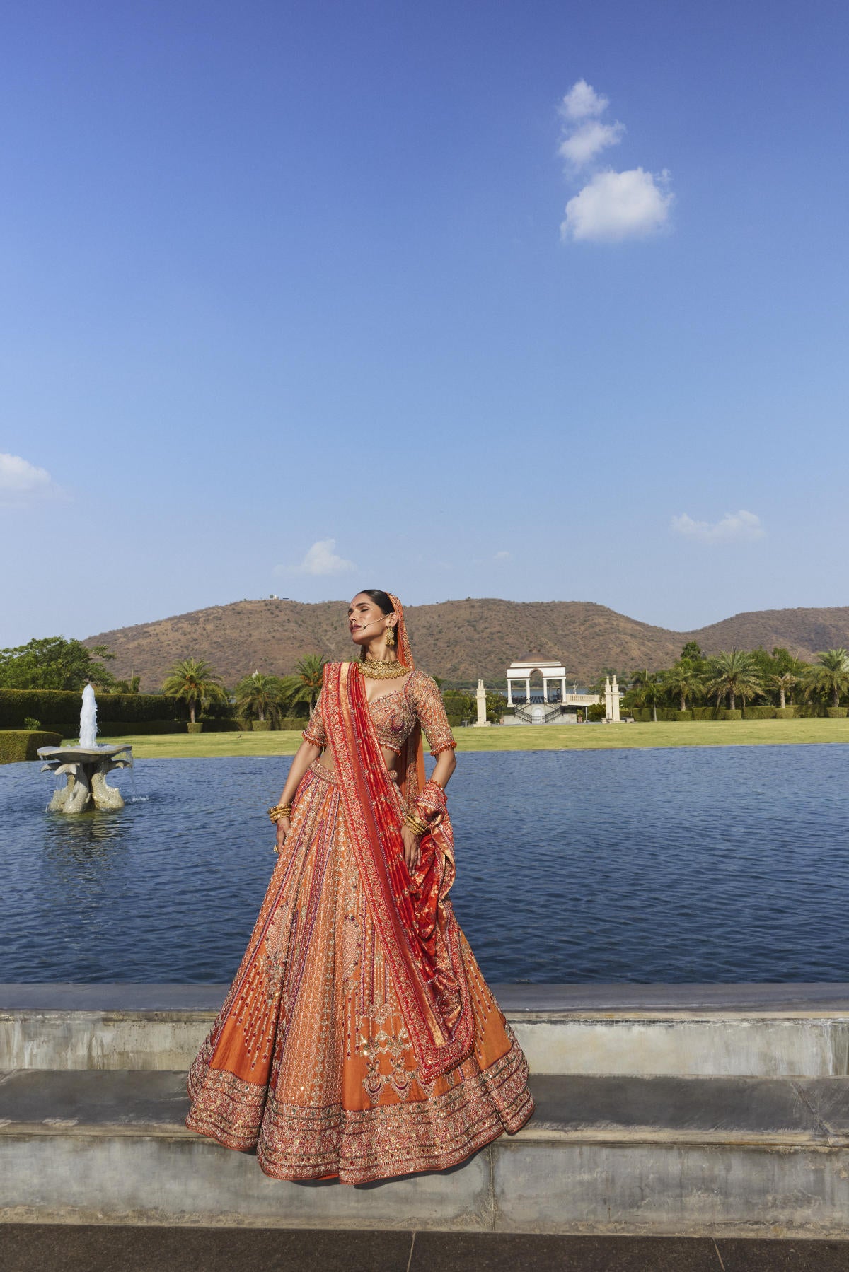 Orange Tissue Lehenga Set with Banarasi & Organza Dupatta
