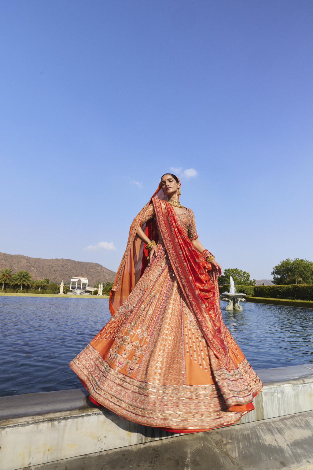 Orange Tissue Lehenga Set with Banarasi & Organza Dupatta
