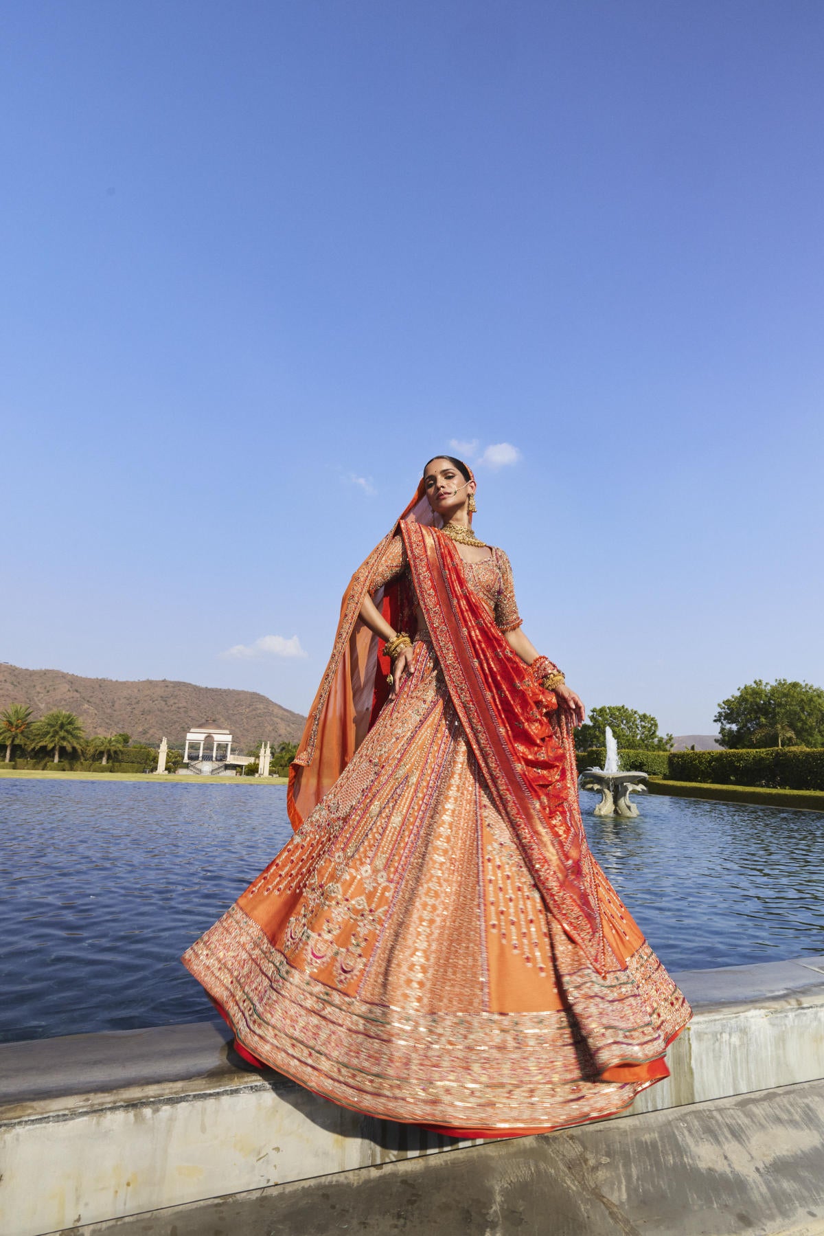 Orange Tissue Lehenga Set with Banarasi & Organza Dupatta