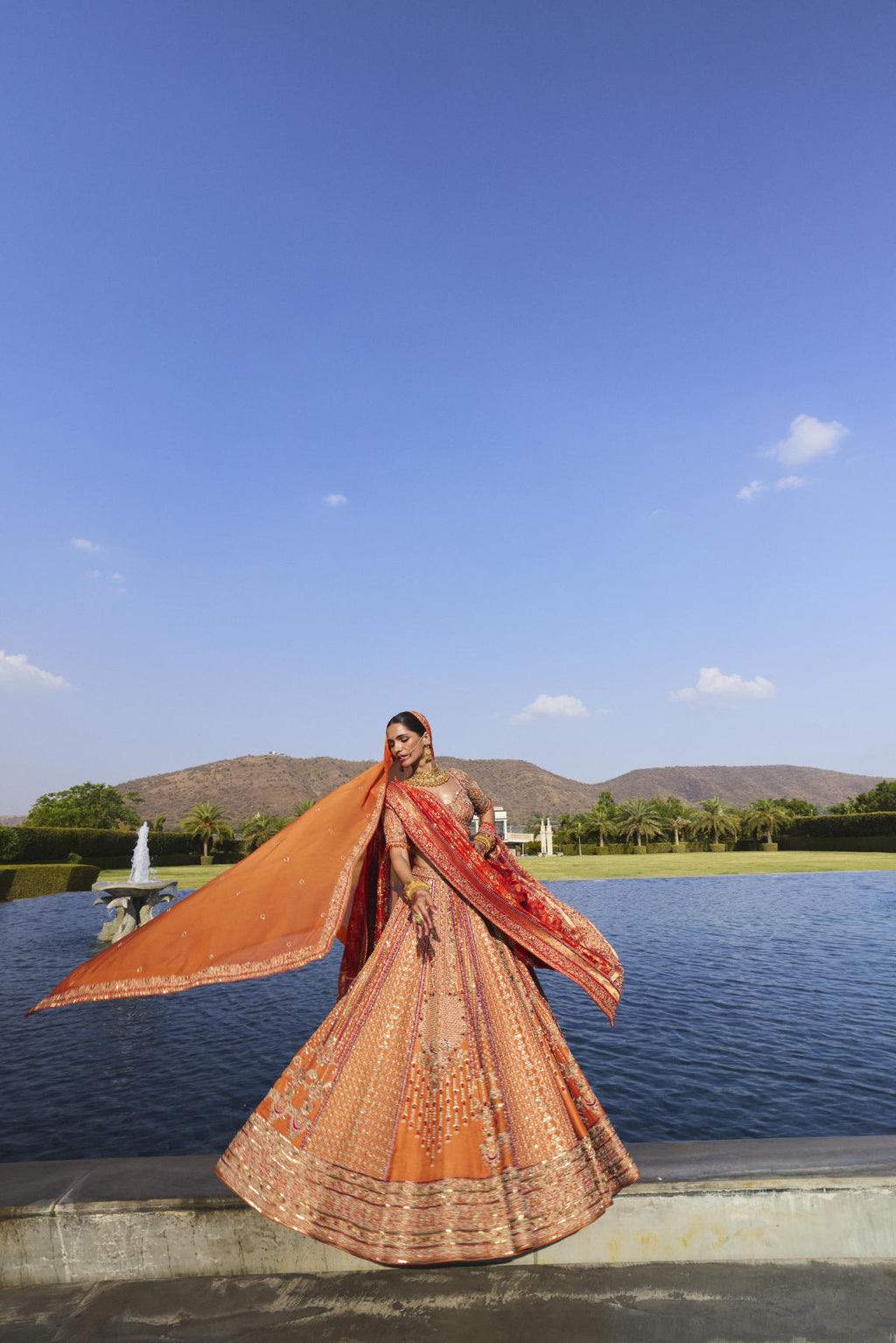Orange Tissue Lehenga Set with Banarasi & Organza Dupatta
