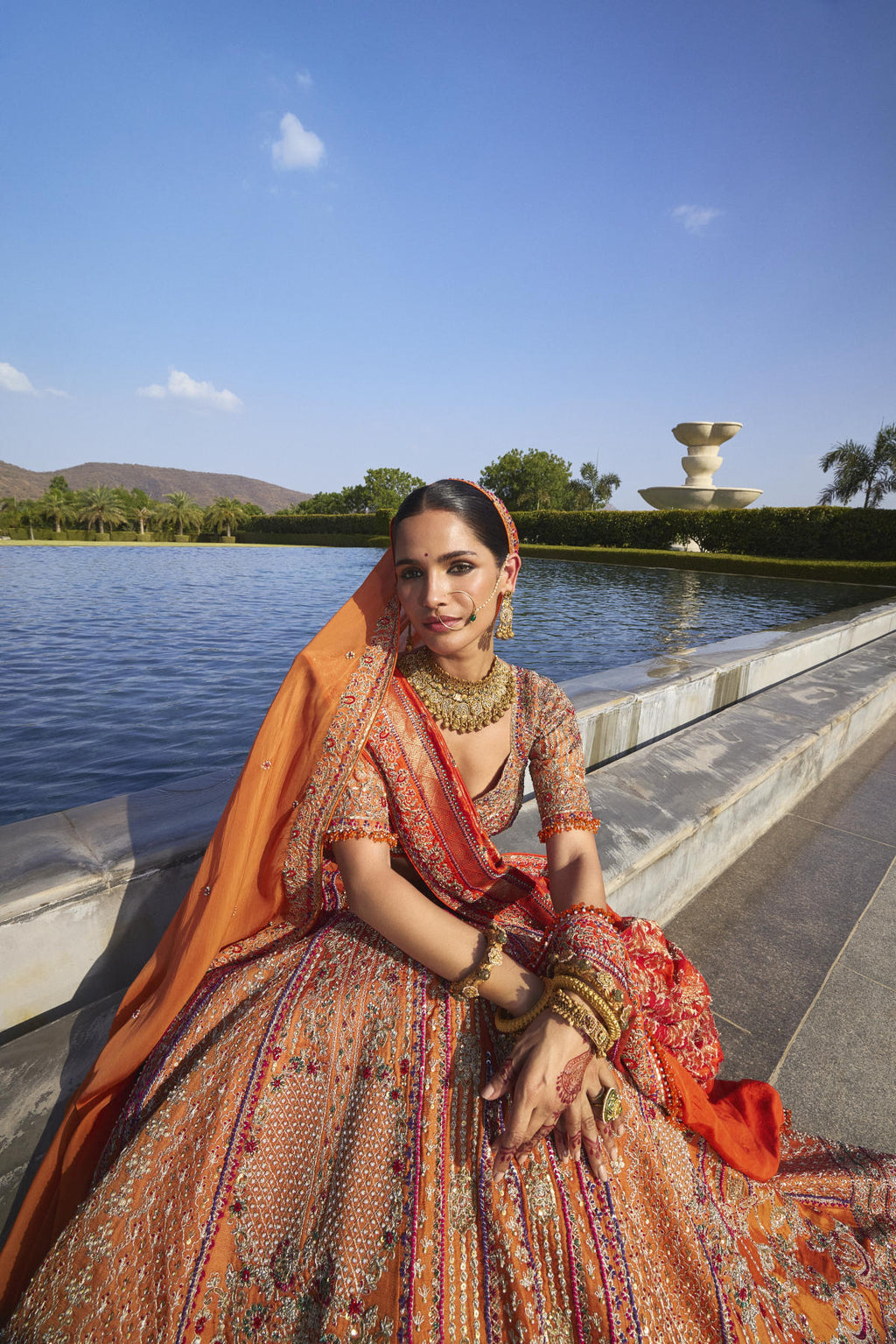 Orange Tissue Lehenga Set with Banarasi & Organza Dupatta