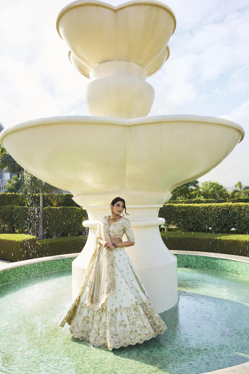 Ivory  Tissue & Tissue Cutdana Embroidered Lehenga Set