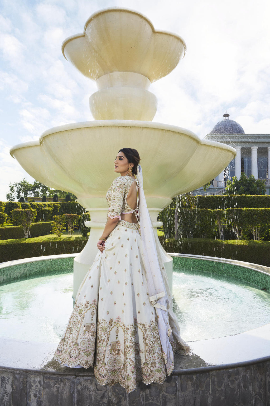 Ivory  Tissue & Tissue Cutdana Embroidered Lehenga Set