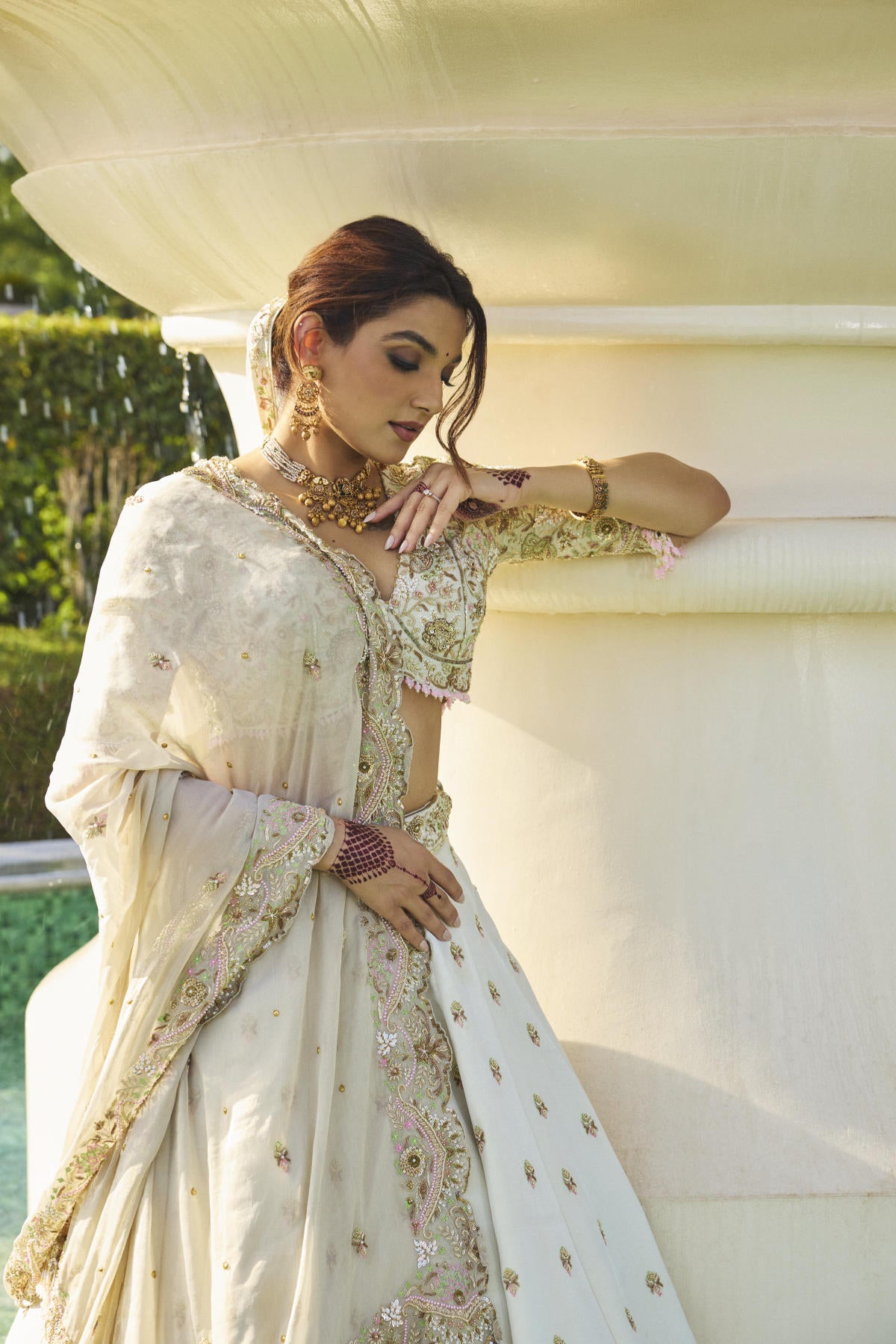 Ivory  Tissue & Tissue Cutdana Embroidered Lehenga Set