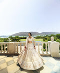 Beige Dola Silk & Tissue Pearl Embroidered Lehenga Set