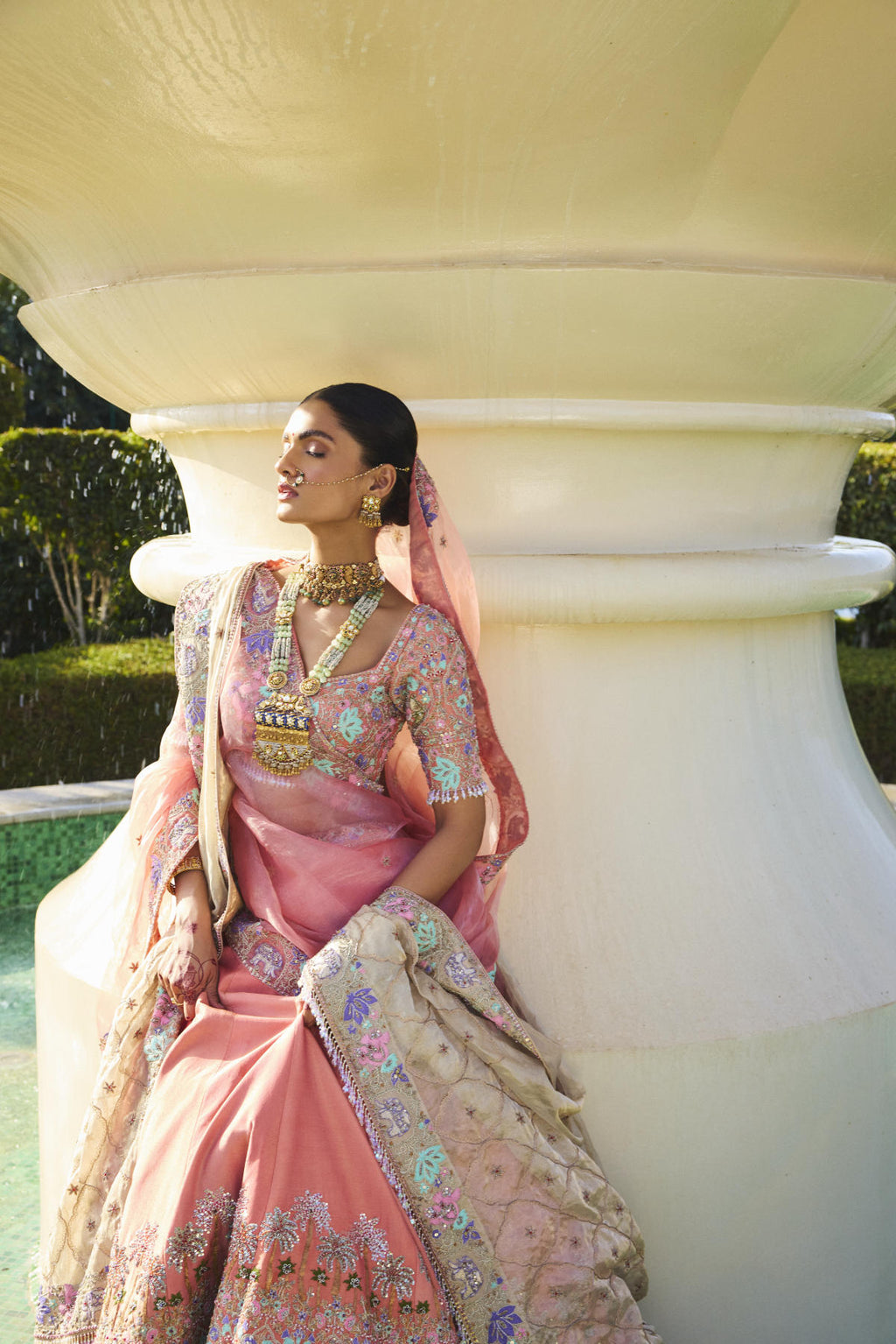 Peach Tissue Lehenga Set with Dual Tissue Organza Dupatta